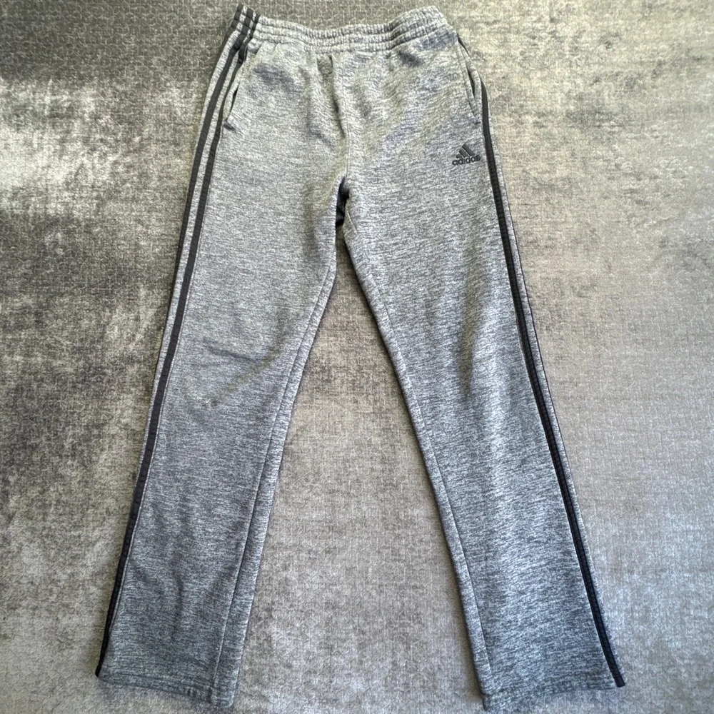 Adidas Track Pants‎ Boys XL 18/20 Gray Heather Stripe Fleece Lined Straight Leg